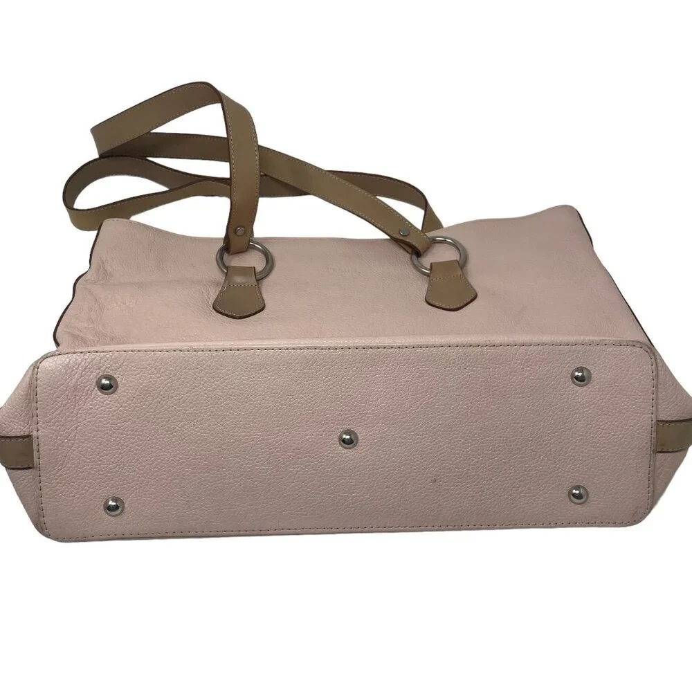 I. Santi Pink Tote Bag Genuine Leather Large Tan Handles Made in Italy